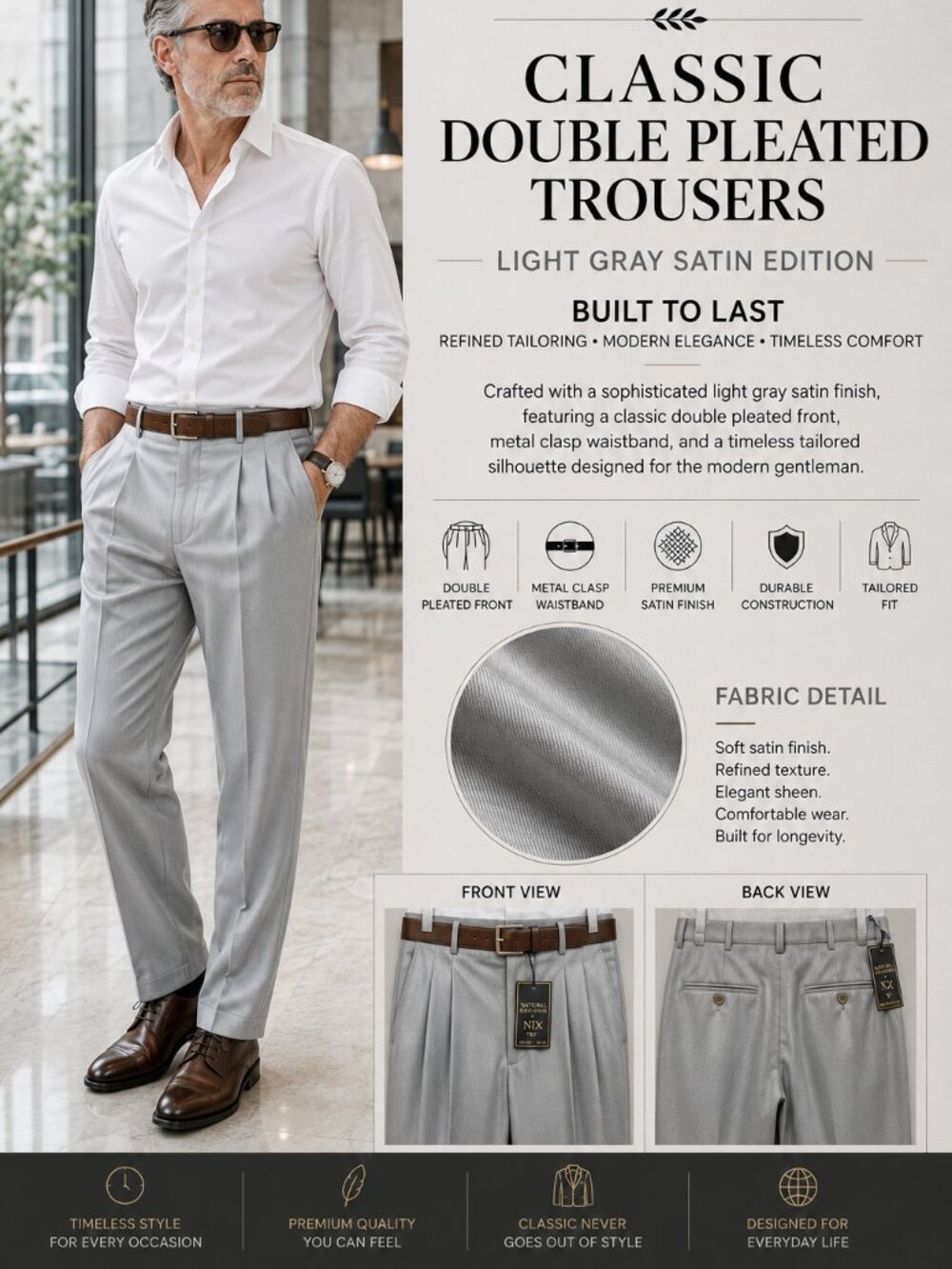 NEW-NWT- N/X - 38" X 33" - CLASSIC FIT Light Gray